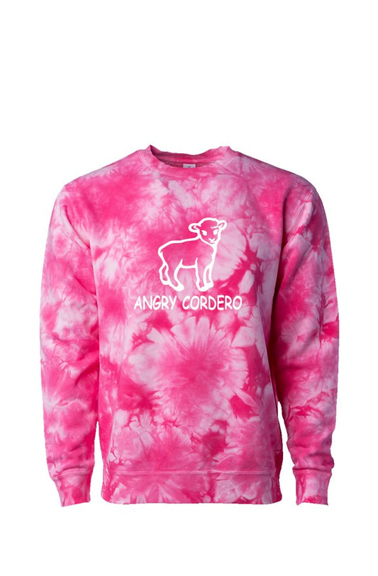 Angry Cordero Tie Dye Crewneck — Tie Dye Pink — product view