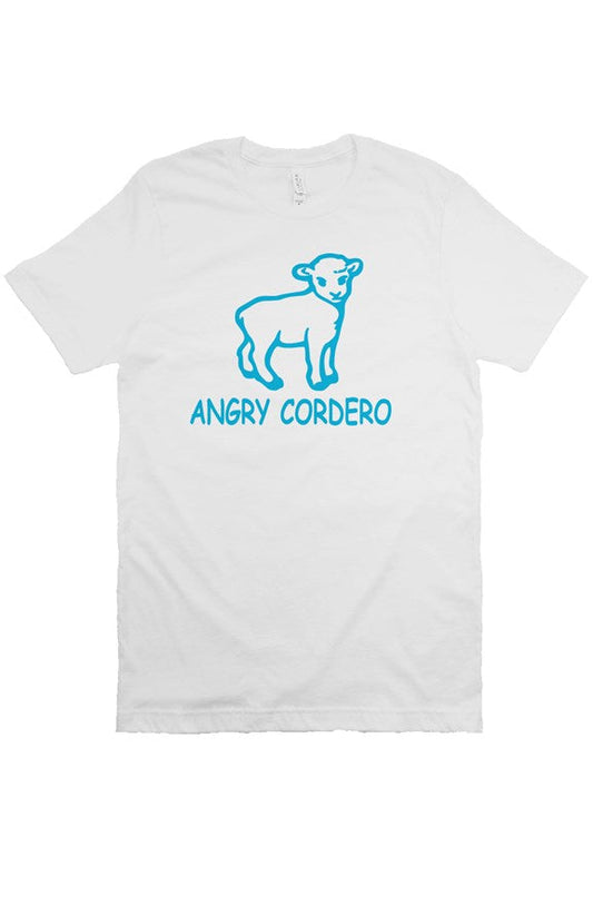 Angry Cordero Classic Lamb Tee — White — Blue Print — front view